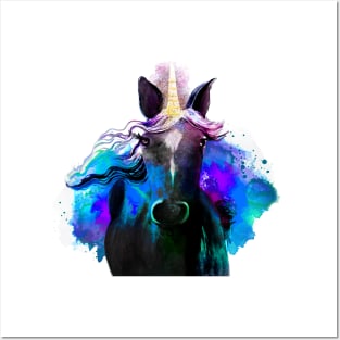 Watercolor Black Unicorn Posters and Art